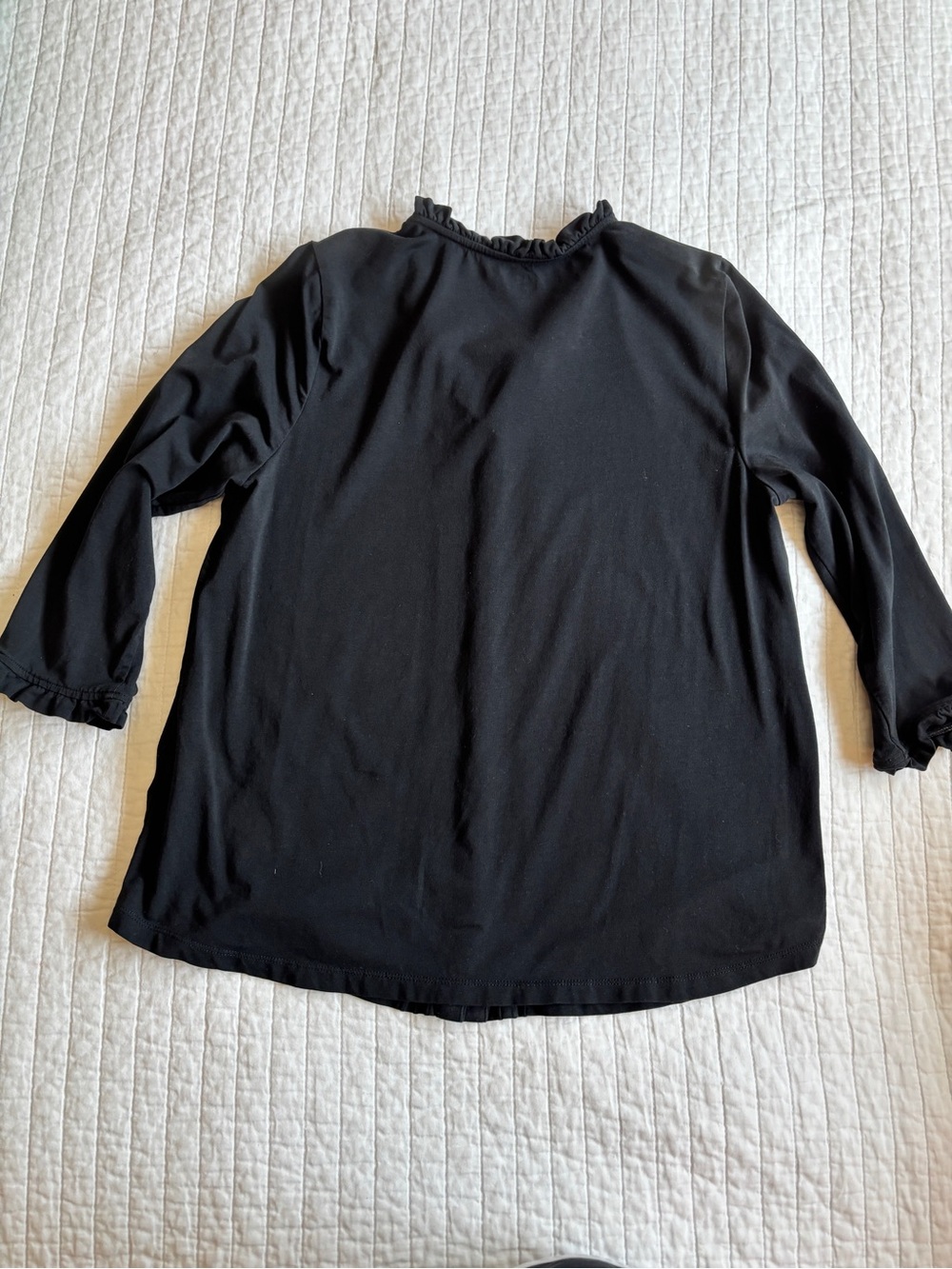 Lands' End Black Ruffle-Trim Button Front Blouse - Picture 2 of 3